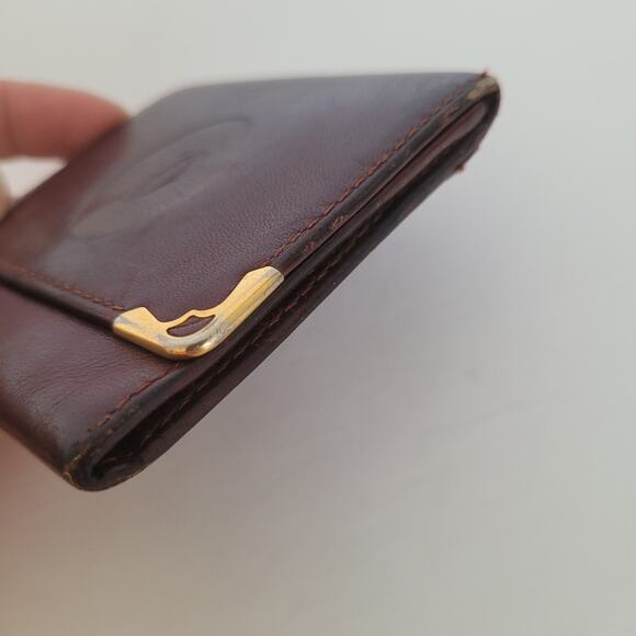 Cartier Vintage Mini Coin Case Pouch Wallet Bordeaux Leather Small Red Burgundy - Picture 10 of 11